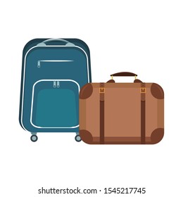 travel suitcase and backpack icon over white background, vector illustration