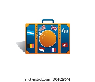 travel suitcase bag with souvenir flags
