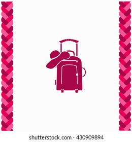 Travel suitcase and beach hat icon Flat Design. Isolated Illustration.