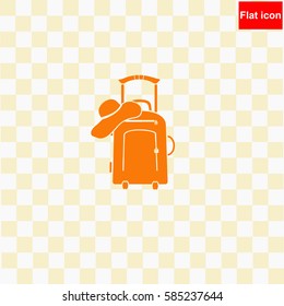 Travel suitcase and beach hat  icon Vector design.