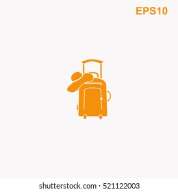 Travel suitcase, beach hat vector icon