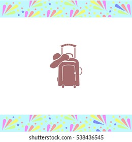 Travel suitcase and beach hat vector icon on white background. Isolated illustration. Business picture.