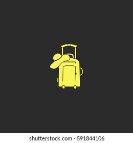 Travel suitcase and beach hat vector  icon.