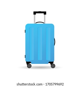 travel suitcase in blue color with wheels vector illustration