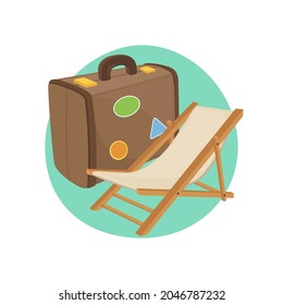 Travel Suitcase Chair Deck Emoji Icon Illustration. Summer Vacations Vector Symbol Emoticon Design Doodle Vector.