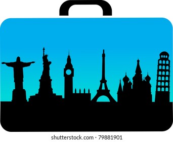 travel suitcase with cities icons , vector