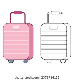 Travel Suitcase Coloring Page Outline with Clipart Cartoon Summer vacation Holiday Coloring page