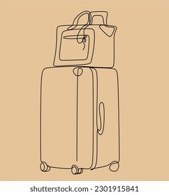 Maleta de viaje en estilo de dibujo de línea continua.