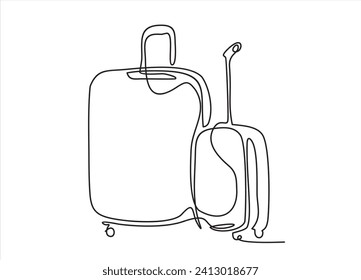 Travel suitcase in continuous line drawing style. Luggage valise with wheels and retractable handle black line sketch on white background. Vector illustration.