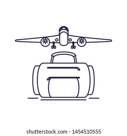 travel suitcase equipment with airplane flying