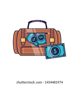 travel suitcase equipment with bills dollars
