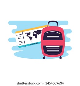 travel suitcase equipment with ticket flight