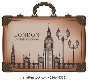 Travel suitcase with flag of Britain and Big Ben