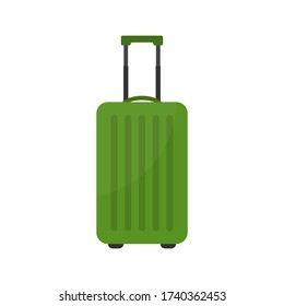 Travel suitcase in flat style isolated on white background. Green luggage icon for trip, tourism, voyage or summer vacation.