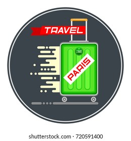 Travel suitcase. Green plastic suitcase with place for your text. Vector illustration.
