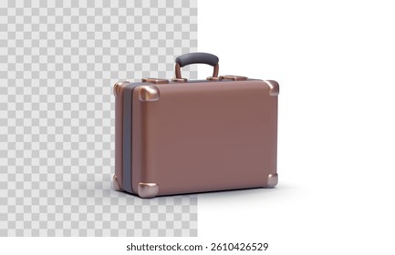 Travel Suitcase Icon in 3D Style with Handle and Metal Corners. Realistic Cartoon-Style Luggage for Vacation, Journey, or Tourism Concepts. Vector Illustration.