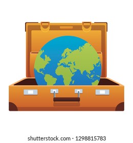 travel suitcase icon with globe earth globe