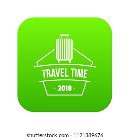 Travel suitcase icon green vector isolated on white background