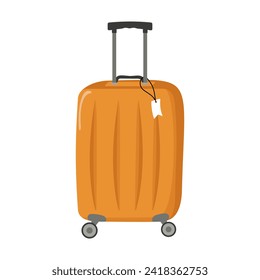 Maleta de viaje, icono aislado en fondo blanco aislado. Turismo, recreación. Bolsa con manija, ruedas de manija retráctil para viajes, viajes de negocios o vacaciones de verano. Viajero Viajero. 