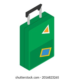 Travel suitcase icon isometric vector. Green plastic suitcase with long handle. Travel concept
