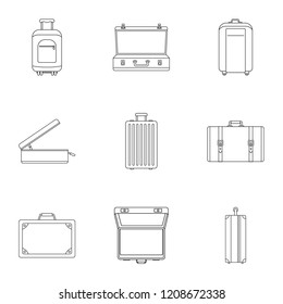 Travel suitcase icon set. Outline set of 9 travel suitcase vector icons for web design isolated on white background