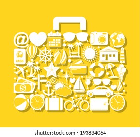Travel suitcase with travel icons