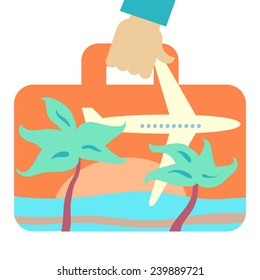 Travel suitcase with image of flying plane