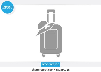 Travel suitcase and lady's hat icon vector illustration.