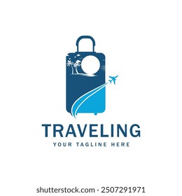 Travel suitcase logo, Retro Vintage Travel Bag silhouette logo design, icon, symbol, travel