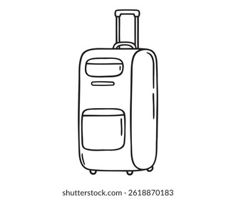 mala de viagem bagagem doodle ícone desenhado à mão. Desenho de contorno curso maleta linha clipart símbolo. Ilustração vetorial