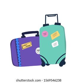 A travel suitcase. Luggage. Travel with a suitcase. Voyage. Vectorial Stoke illustration. On a white background.