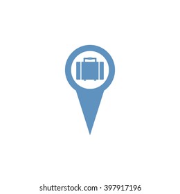 travel suitcase and map pointer