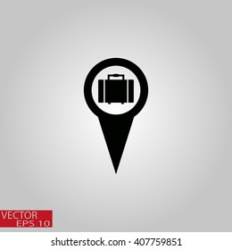 travel suitcase and map pointer