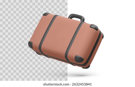 Travel suitcase in minimal cartoon style with soft shadows and pastel brown color, great for tourism, packing or vacation themes in modern UI and print. Clean vector illustration.