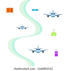 travel suitcase plane vector background
