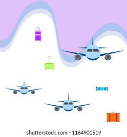 travel suitcase plane vector background