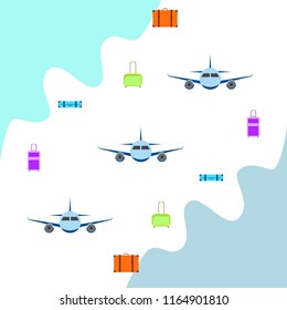 travel suitcase plane vector background