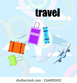 travel suitcase plane vector background
