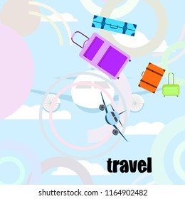 travel suitcase plane vector background