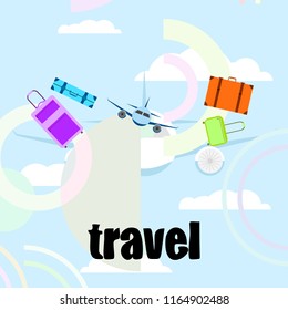 travel suitcase plane vector background