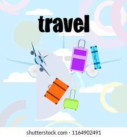 travel suitcase plane vector background