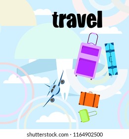 travel suitcase plane vector background
