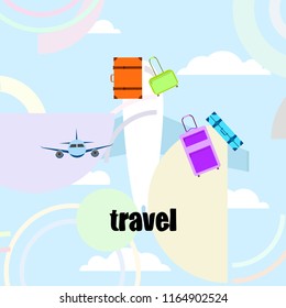 travel suitcase plane vector background travel suitcase plane vector background