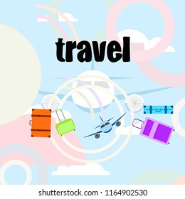 travel suitcase plane vector background