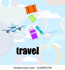 travel suitcase plane vector background