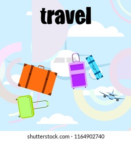 travel suitcase plane vector background