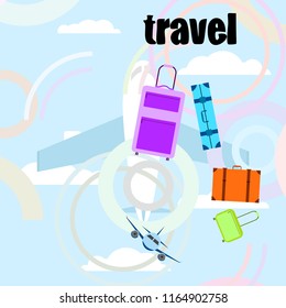 travel suitcase plane vector background