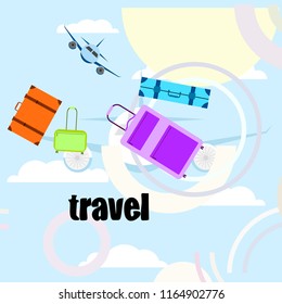 travel suitcase plane vector background
