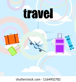 travel suitcase plane vector background