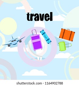 travel suitcase plane vector background